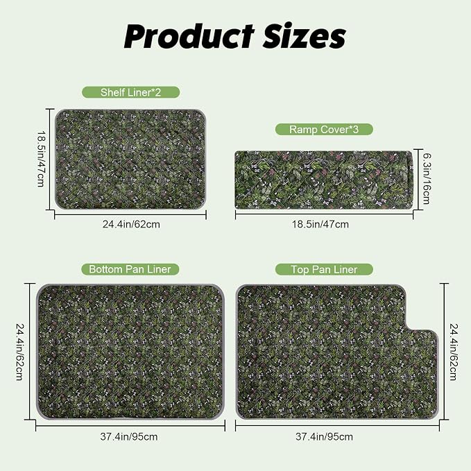 Bienbee Ferret Cage Liner Set, Leakproof Ferrets Cage Accessories for Small Animals Rats Chinchillas Hedgehogs Ferrets(Deep Green, Double Unit Combo)