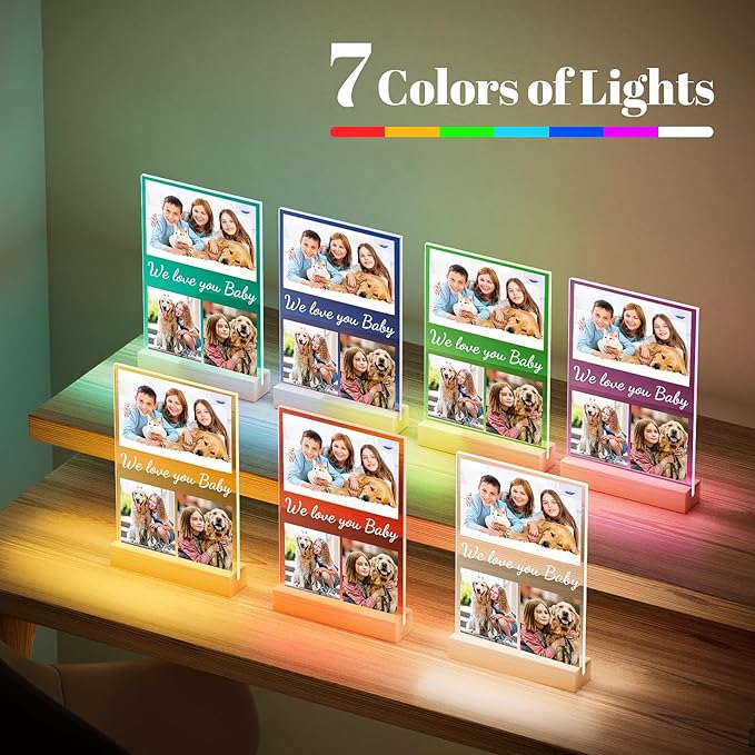 Custom Collage Picture Frames with Photo, Personalized Photo Frame with Night Light, Personalized Picture Frame, Customized Christmas Birthday Gifts for Baby Kids Girls Boys Pet Friends Family