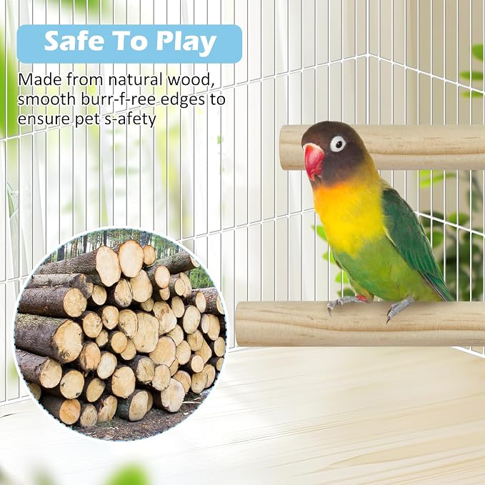 Tfwadmx 8 PCS Parakeet Perch Bird Stand Toy Natural Wood Platform Grinding Nail Cage Accessories for Small Birds Cockatiels Lovebirds Budgie Parrots