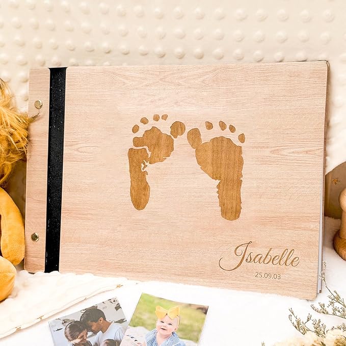 Personalized Photo Album 4x6 Pictures - Wooden Photo Album Book - Custom Family Scrapbook Album,Baby Album and Memory Book - Unique Gift for Wedding Kids Travel Family Baby