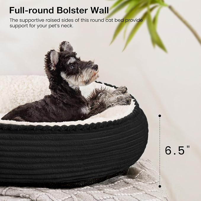 Love's cabin Round Donut Cat and Dog Cushion Bed, 24in Pet Bed for Small or Medium Dogs, Anti-Slip & Water-Resistant Bottom, Soft Durable Fabric Pet Beds, Washable Calming Cat Bed Black