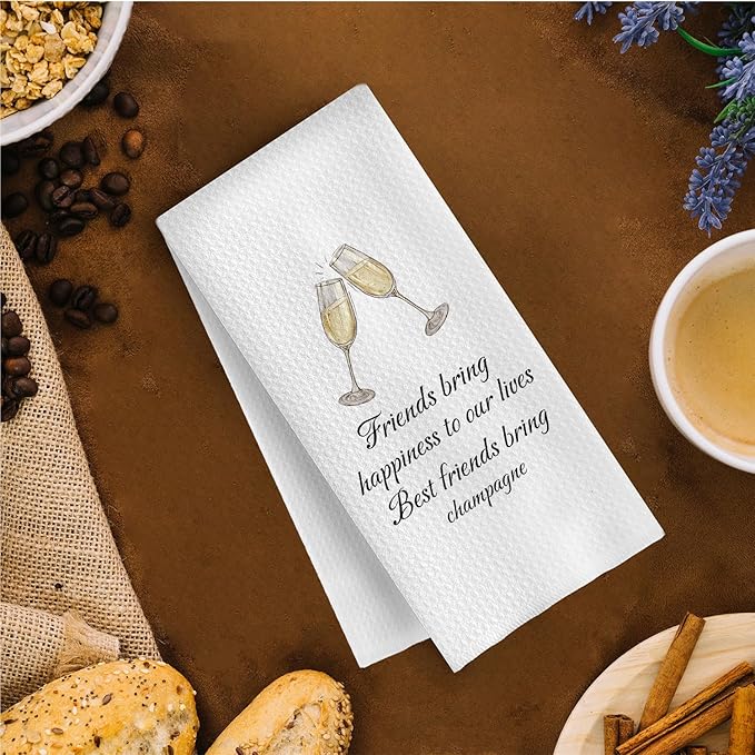 Funny Champagne Kitchen Towels - Gifts for Champagne Lovers Friends Decorative Waffle Weave Dish Towels, Friendship Gifts Hand Tea Towel, 16x24 Inch