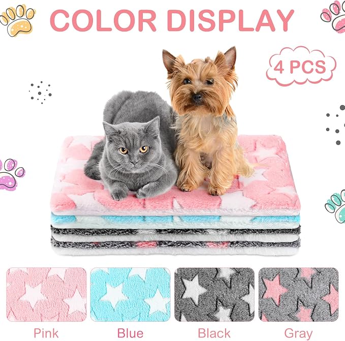 Haull 4 Pcs Waterproof Guinea Pig Bedding Soft Dog Cat Bed Crate Mat Small Animal Plush Cage Liners Rabbit Bunny Kennel Pad Reversible Cozy Pee Thickened Hamster Pad(Cute Star,13 x 18.5 Inch)