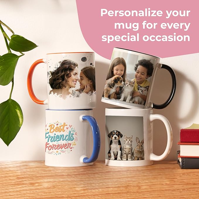Personalized Mug, Custom Ceramic Mug with Photo and Text, 11oz, Pack of 20, Glossy Coffee Cup, Perfect for Christmas, Secret Santa or as Holiday Gift for Family or Friends, White/Pink