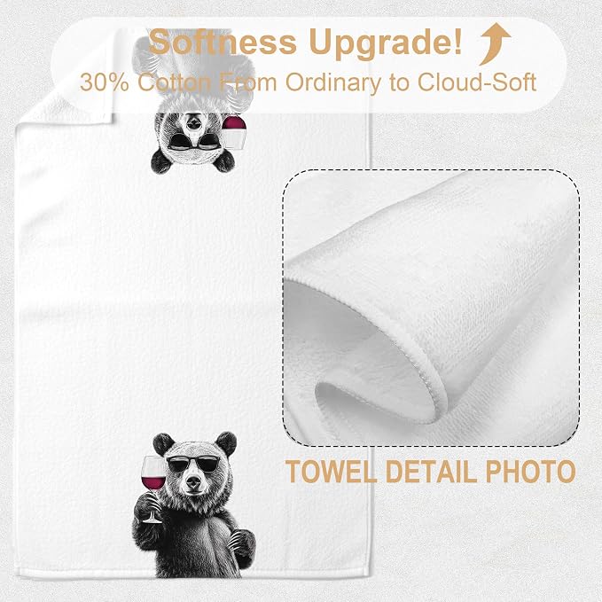 Funny Bear Wine Kitchen Towels, Black Bear Gifts Dish Tea Towels for Kitchen Decor, Bar Towel for Bartender Kitchen, Wine Lover Gift, 16x24 Inch（Upgraded Fabric）