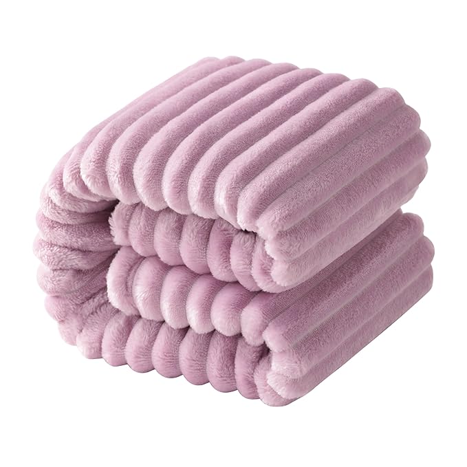 NTBAY Plush Flannel Twin Bed Blanket, 60x80 Inches Soft and Warm Lightweight Bed Blanket with Striped Texture for Couch, Sofa, All Seasons, Light Purple