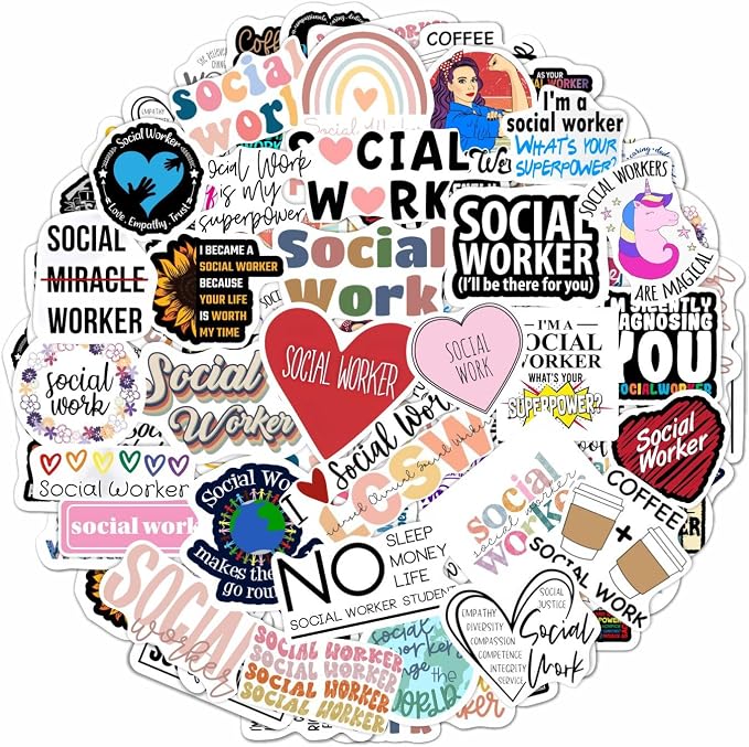 Funny Social Worker Stickers for Water Bottles - Waterproof Vinyl Social Work Decals, Gifts for Women & Men