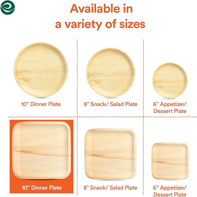ECO SOUL Compostable 10 Inch Palm Leaf Square Plates (20 Count) Like Bamboo Plates | Biodegradable | Eco-Friendly, Microwave & Oven Safe