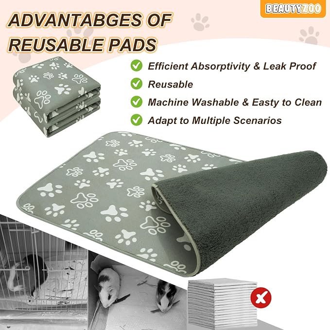 BEAUTYZOO 4 Pack Washable Reversible Guinea Pig Cage Liners, Fleece Bedding | 12x12" Fleece Cage Liners, Waterproof Leakproof Super Absorbent Washable Reusable Pee Pads for Guinea Pig, Rabbit, Hamster