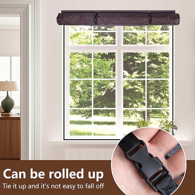 3 Layer 63 x 47 Inch Visible Winter Insulated Window Cover,Oxford Thermal Insulated Window Blanket with Fastener,Brownish Red Window Insulation Kit for Winterizing Keeping Home Warm