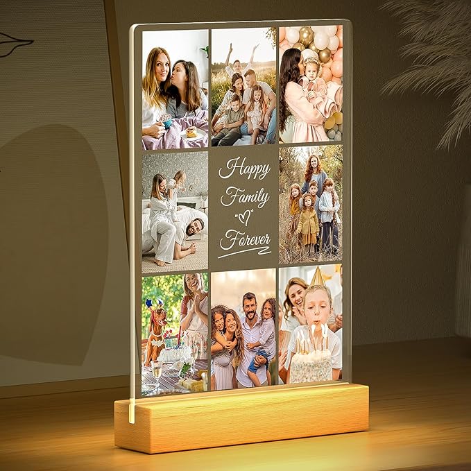 Personalized Collage Picture Frames with Photos, Custom Photo Frame with Night Light, Customized Picture Frame, Personalized Christmas Birthday Gifts for Women Men Mom Dad Kids Baby Family Friends