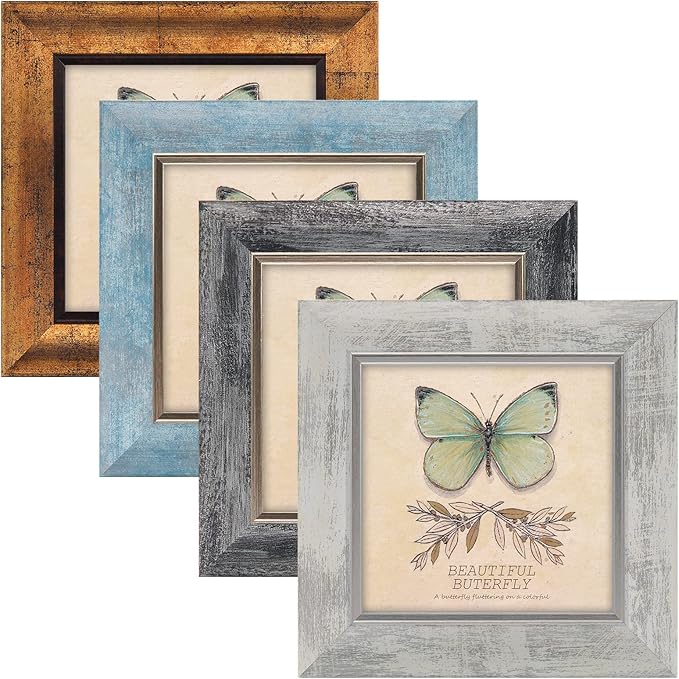 XUANLUO 5x5 Picture Frames Set of 4 Rustic Retro Photo Frame with HD Plastic Cover for Wall Mount and Tabletop Display Family Friends Wedding Gift