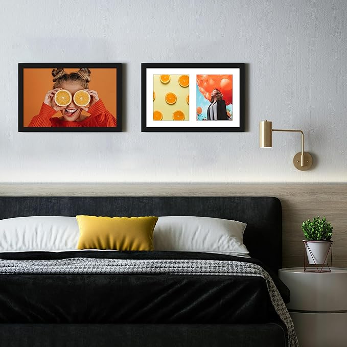 12x19 Double Picture Frame 8x10 Displays Two 8x10 inch Photos Collage Available Horizontal Wall Mounting Display and Vertical Black