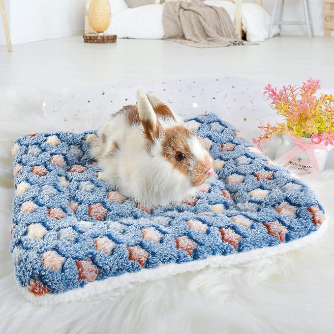 Small Animal Bed Mat, Soft & Warm, Suitable for Guinea Pig, Hamster, Rabbit, Rat and Bearded Dragon (X-Large(13.3''x9.4''), Star Blue) (Pack of 2)