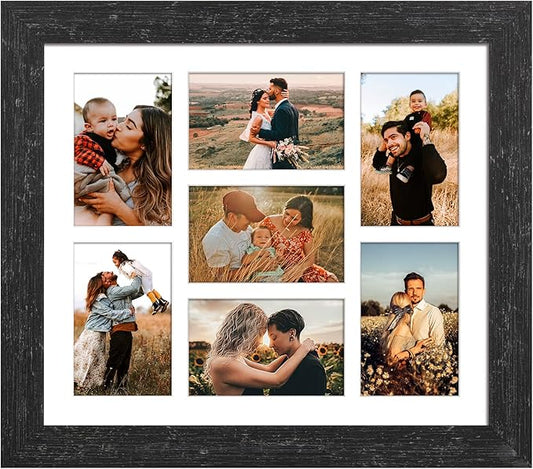 13.5X15.5 Picture Frames Collage with 7 Openings 4X6 Pictures, Multi Photo Frame with Mat for Wall Hanging Decor,Black Wood Grain