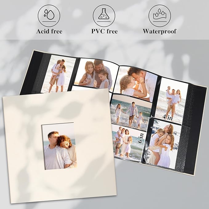 Photo Album Holds 600 Pockets with Linen Cover and Customizable Window, Fits 4x6 Photos, Archival Black Pages, Pink