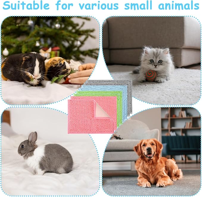 8 PCS Guinea Pig Liner Washable Rabbit Cage Liner 12x16 Inch Guinea Pig Fleece Bedding Pee Pads Reusable Absorbent Pet Mats for Small Animals, Bunny, Hamster (Gray, Green, Pink, Blue)