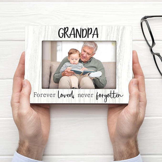 Grandpa picture Frame, White Wood Sentiments “Forever Love Never Forgotten” Picture Frame, 4x6 Inch, Meaningful Photo Gift for Grandpa, Stylish Tabletop and Desk Decor