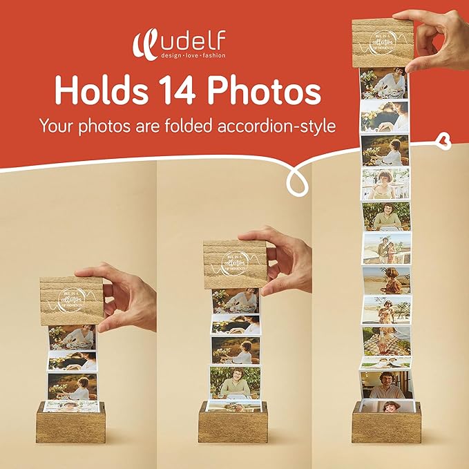 udelf Personalized Wooden Photo Box Gift with Accordion Picture Pull Out | Custom Gifts for Birthdays, Wedding Keepsake Box, or Anniversary Box | Picture Box Gift I Holds 14 Photo Prints, 3""x2""