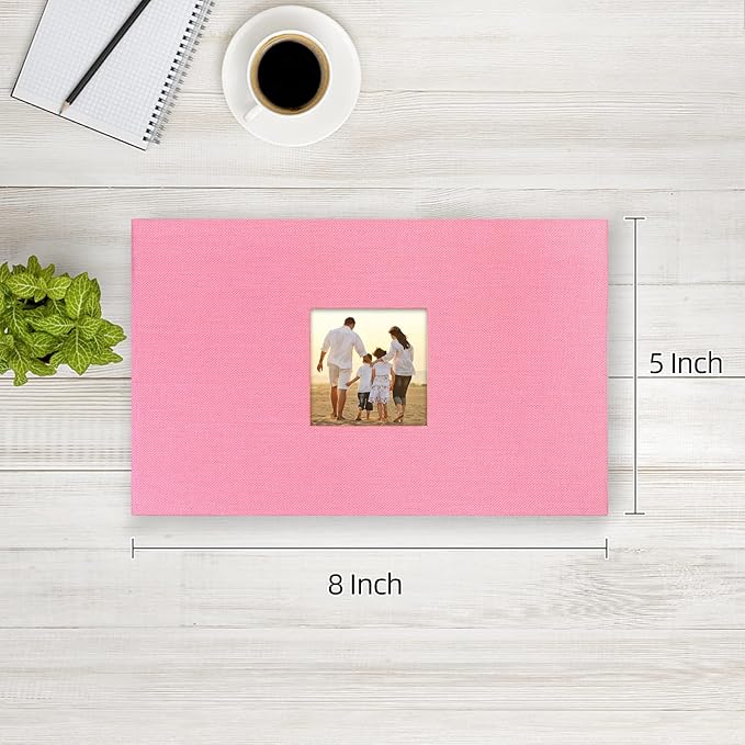 potricher Small Photo Album 4x6 100 Photos Linen Cover Picture Photo Book for Family Wedding Anniversary Baby Vacation (Pink,100 Pockets)