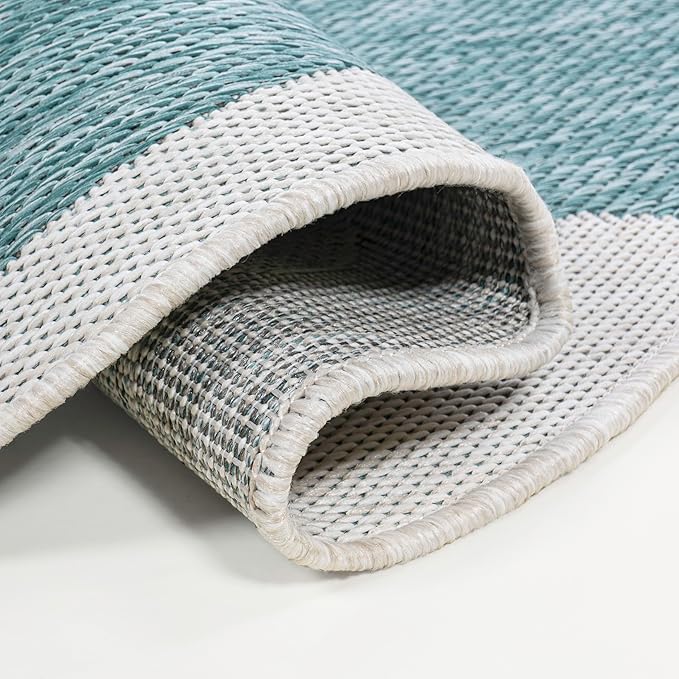 JONATHAN Y Cottage Two-Tone Scalloped Indoor Outdoor Area Rug 5X8 Turquoise/Cream, Alice Classic for Backyard, Patio, Porch, Easy-Cleaning, High Traffic, Pet-Friendly, Non-Shedding (SHP103D-5)