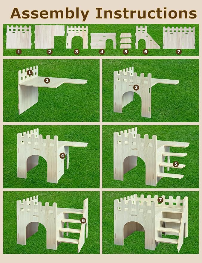 Hamster Hideout Cage Accessories - Hamster House and Habitat Wooden Hide Hut with Climbing Stairs and Platform for Syrian Dwarf Gerbils and Mouse Mice Rat，Small Animals etc.