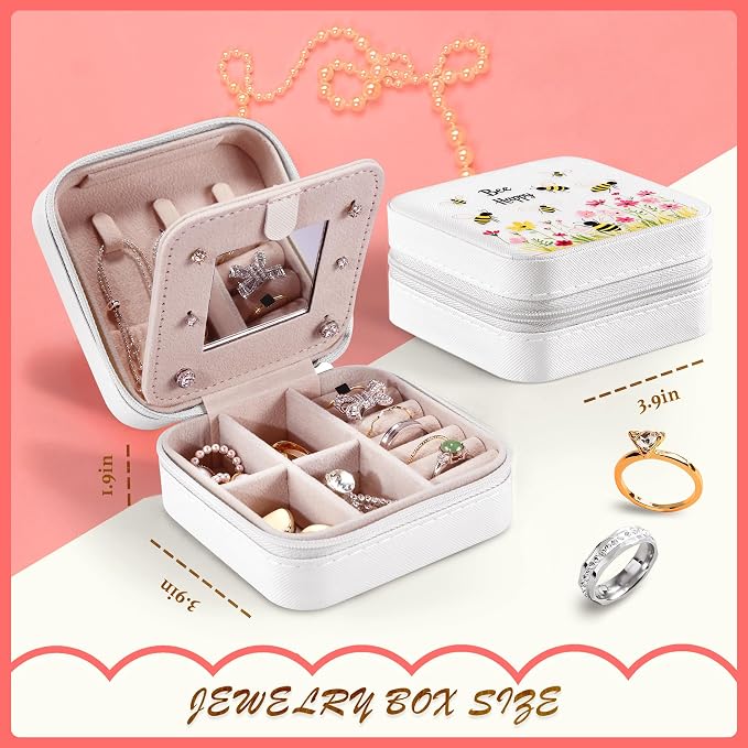 Bee Jewelry Box, Gifts For Women Teens Girls, Bumble Bee Lovers Themed Stuff Items Accessories Things Merchandise Decor Merch, Travel Ring Earrings Necklace Organizer Holder!