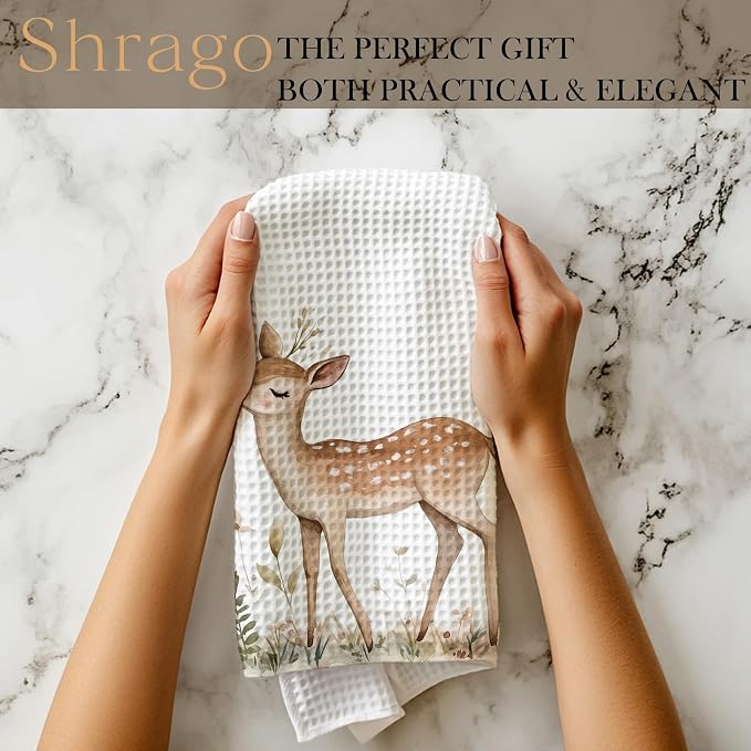 Deer Gifts Kitchen Towels, Deer Gifts for Women Dish Tea Towels for Kitchen, Cute Wild Animal Botanical Decorative Hand Towel for Kids Bathroom Decor, 16x24 Inch