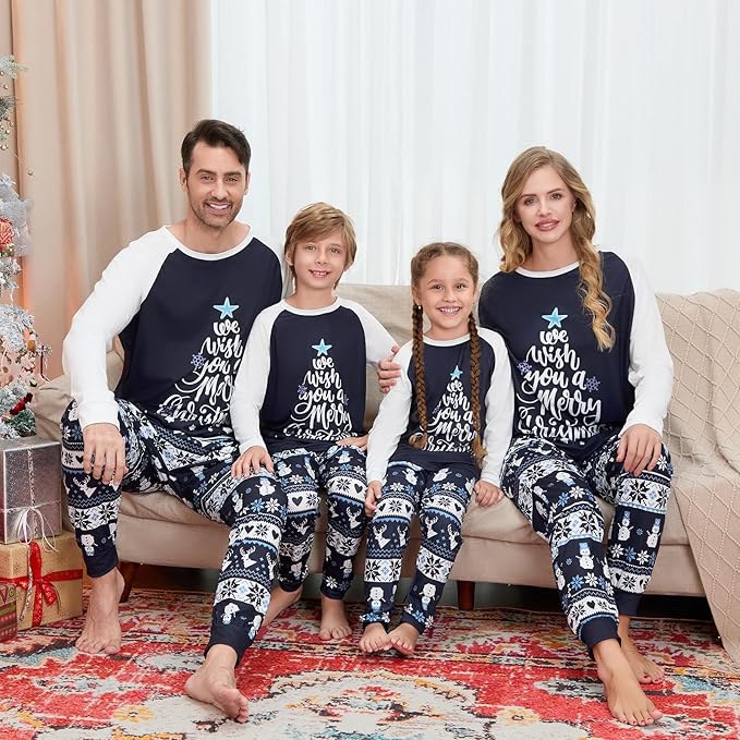 Christmas Family Pajamas Set Matching Holiday Plaid Sleepwear Set Reindeer/Tree Print Loungewear for Xmas Eve