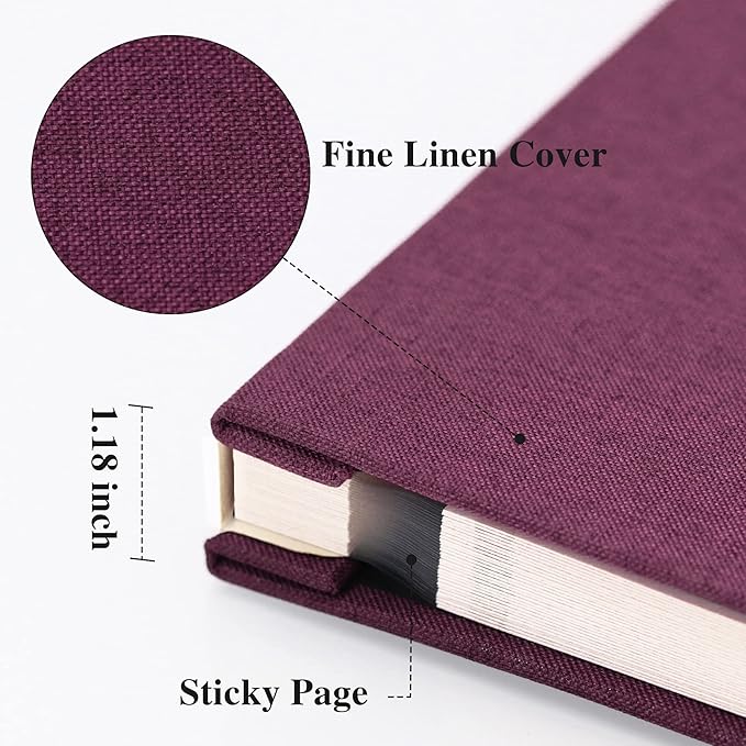 Vienrose Large Photo Album Self Adhesive for 4x6 8x10 10x12 Pictures Linen Scrapbook Album DIY 60 Blank Pages with A Metallic Pen