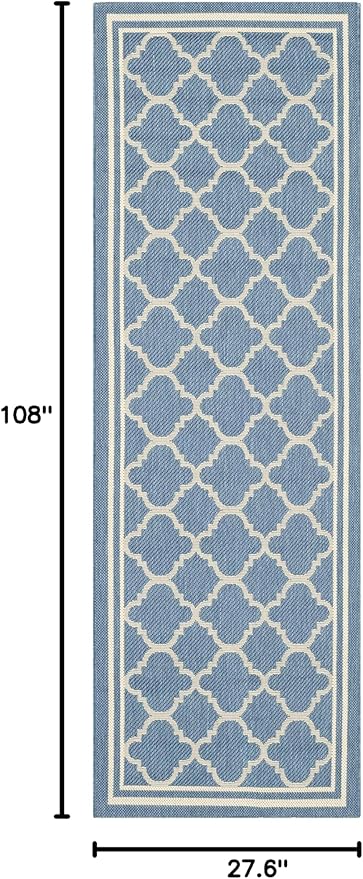 SAFAVIEH Washable Rug Outdoor Courtyard Collection Runner - 2'3" x 9', Blue & Beige, Non-Shedding & Easy Cleaning, Ideal for Patio, Entryway, Mudroom, Hallway, Kitchen (CY6918-243)