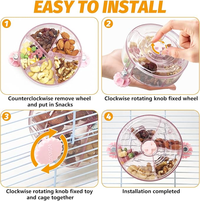 VCEPJH Rat Foraging Toy Interactive Slow Feeder with Transparent Rotating Treat Dispenser Wheel for Enrichment Activities Pet Rat Cage Accessories Ideal for Syrian Hamster Gerbil Mice (Pink)