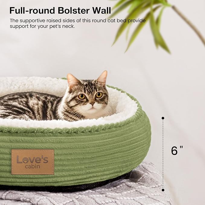 Love's cabin Round Donut Cat and Dog Cushion Bed, 20in Pet Bed for Cats or Small Dogs, Anti-Slip & Water-Resistant Bottom, Super Soft Durable Fabric Pet beds, Washable Luxury Bed Olive Green