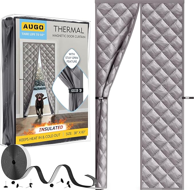 AUGO Thermal Door Curtain - Thermal Door Cover for Winter - Magnetic Thermal Insulated Door Curtain for Winter - Winter Door Insulation - Keeps Warm Air in & Cold Air Out - Home Winterizing Products