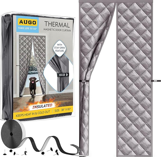 AUGO Thermal Door Curtain - Thermal Door Cover for Winter - Magnetic Thermal Insulated Door Curtain for Winter - Winter Door Insulation - Keeps Warm Air in & Cold Air Out - Home Winterizing Products
