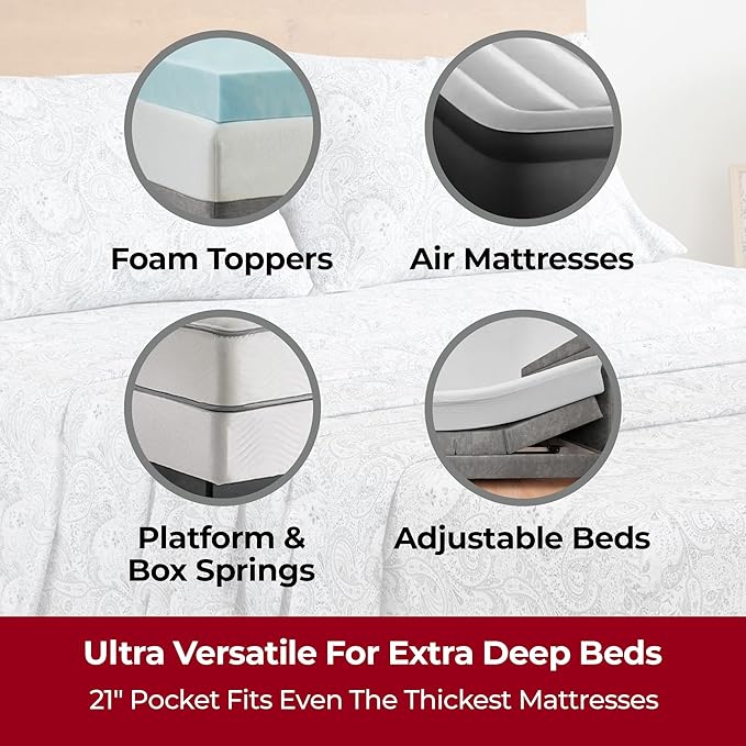 Mellanni Extra Deep Twin XL Sheets - 3 PC Iconic Collection Bedding - Luxury, Ultra Soft, Cooling Bed Sheets - Wrinkle, Fade, Stain Resistant (Twin Extra Long, Paisley Gray)