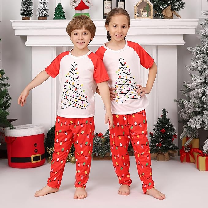 Christmas Pajamas for Family Matching Holiday PJ's Jammies Sets with Short Sleeve Tee and Pants Sleepwear Loungewear