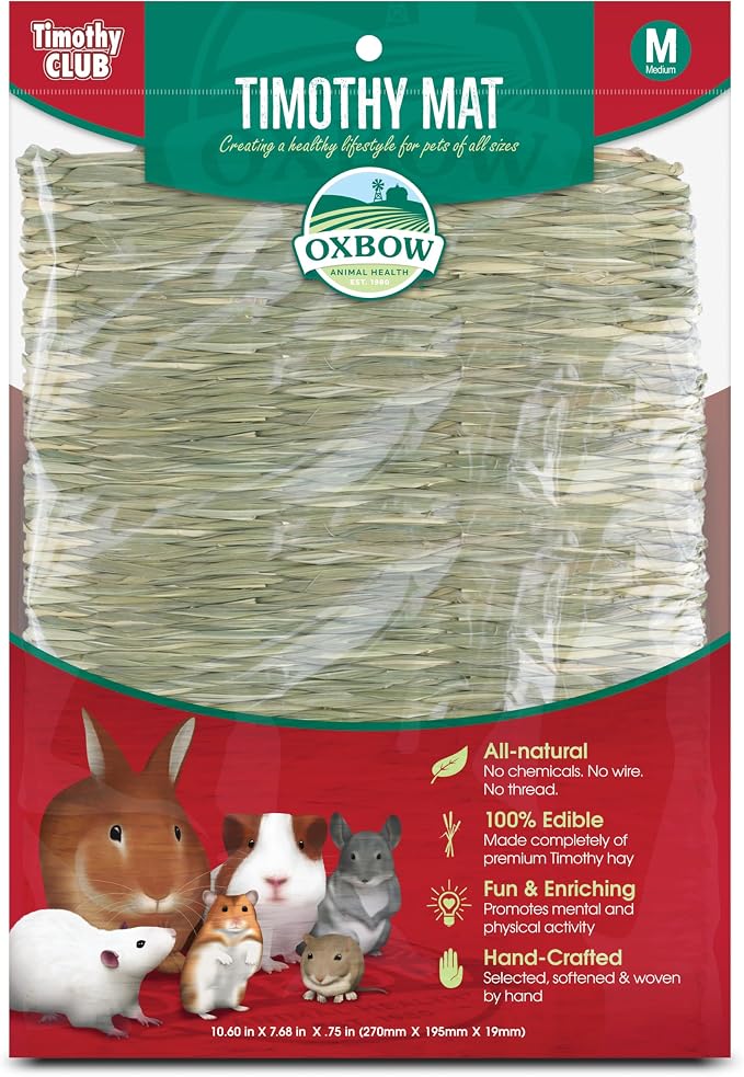 Oxbow Timothy Hay Mat, Edible Rabbit & Guinea Pig Chew Mat, Medium | Hand-Woven, Timothy Hay Chew Mat, For Rabbits, Guinea Pigs, Chinchillas And Rats, Edible Cage Enrichment, Supports Chewing