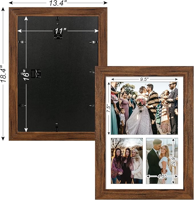 11x16 Picture Frame Display 3 opening Picture Frame 5x7 and 8x10 Collage,Multi Photo Frame with Mat,Plexiglass,Horizontal and Vertical Formats for Wall Decor,Carbonized Brown Wood Grain