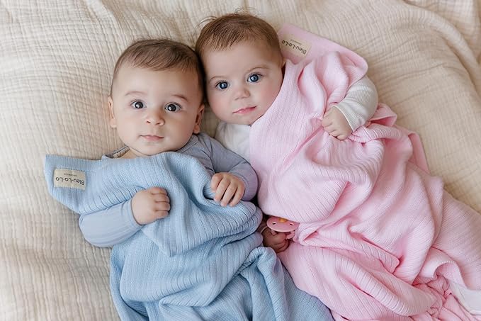 Organic Ribbed Swaddle Blanket for Boys & Girls - 100% Luxury Organic Soft Cotton Knit Warm Cozy Cuddle Stroller Blanket for Newborns, Infants, & Toddlers (Sky Blue)