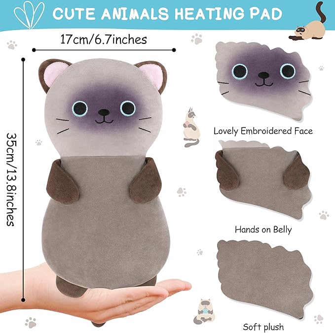 Microwave Heating Pad for Period Cramps & Pain Relief, Siamese Cat Microwavable Heating Pads for Kids Birthday, Animals Heating Pad for Women Mother's Day, Cat Plush Warmer for Shoulder Neck Knee Back