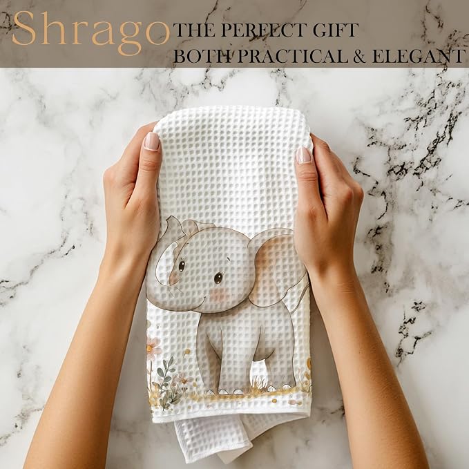 Elephant Nursery Decor Kitchen Towels, Elephant Gifts Dish Tea Towels for Kitchen, Animal Lover Gifts Decorative Hand Towel for Kids Bathroom Decor, 16x24 Inch