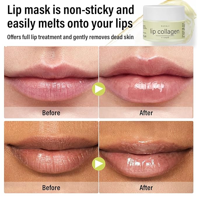 Lip Collagen + Peptide 0.7oz, Collagen Lip Mask with Vitamins E, A -Lip balm to Nourish & Hydrate Lips, Lip Moisturizer for Gentle exfoliating
