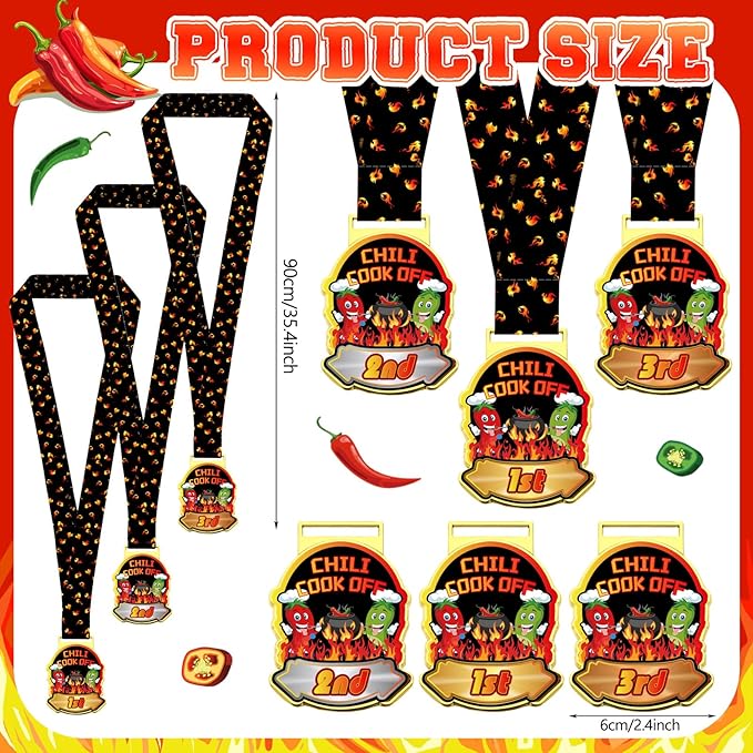 Quelay 9 Pcs Chili Cook off Trophies Prizes Set 1st 2nd 3rd Place Metal Medals Wooden Spoons for Cooking Cotton Towels Chili Cook off Decorations Cooking Gifts for Men Women Festivals Supplies