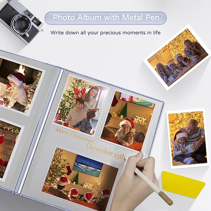 Popotop Large Photo Album Self Adhesive 4x6 5x7 8x10 Scrapbook Album DIY Picture Book,Gifts for Mom,Family Baby and Wedding,with Metal Pen and Plastic Board