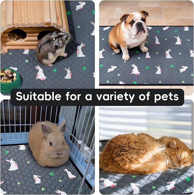 2 Pack Guinea Pig Cage Liners, Washable Guinea Pig Pee Pads Waterproof Reusable & Anti Slip Guinea Pig Bedding Fast and Super Absorbent Pee Pad Tarp Bottom for Small Animals (Rabbit Pattern 24" X 47")