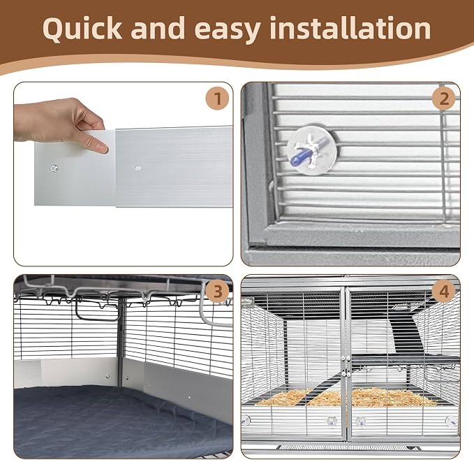 Anti-Rust Aluminum Scatter Guards for Ferret & Critter Nation Cages | Urine & Poop Guard Panel, Adjustable Fence to Keep Floor Clean for Ferrets, Chinchillas, Rats (Silver, Single Layer Set)