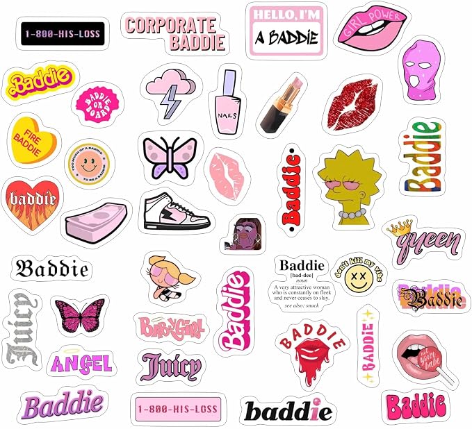 BulbaCraft Baddie Stickers and Laptop Decals — Baddie Party Decorations, Aesthetic Slay Stickers for Water Bottles, Gifts for Women & Men