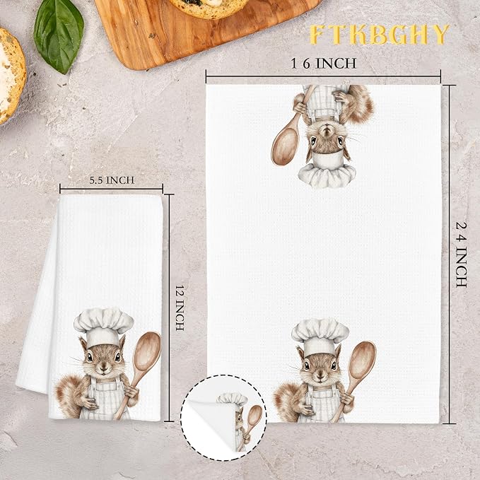 Funny Squirrel Chef Kitchen Towels, Squirrel Lover Gifts for Women Men, Chef Gifts, Funny Forest Animal Decorative Dish Hand Tea Towels for Kitchen Bakery, 16x24 Inch