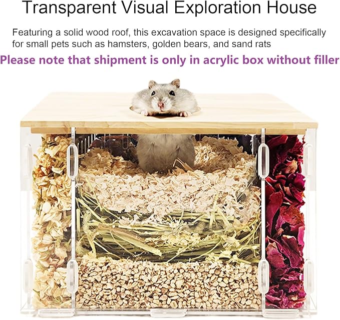 Visible Hamster Digging Box(Acrylic) | for Syrian Dwarf Hamsters, Acrylic Critter's Sand Bath Shower Room & Digging Sand Container,Transparent